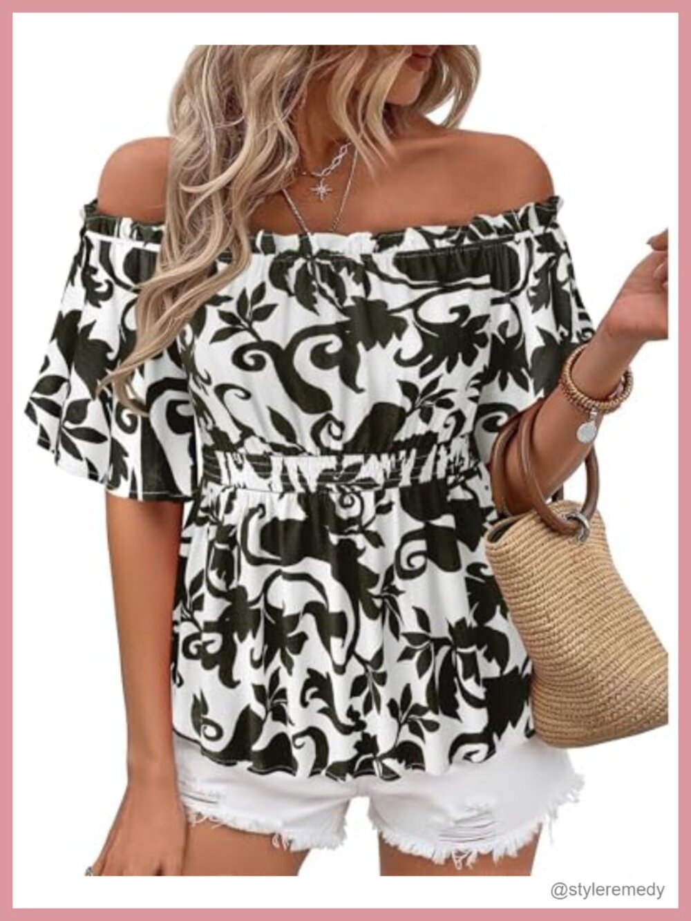 Women's Off Shoulder Peplum Top Ruffle Sleeve Dressy Blouse